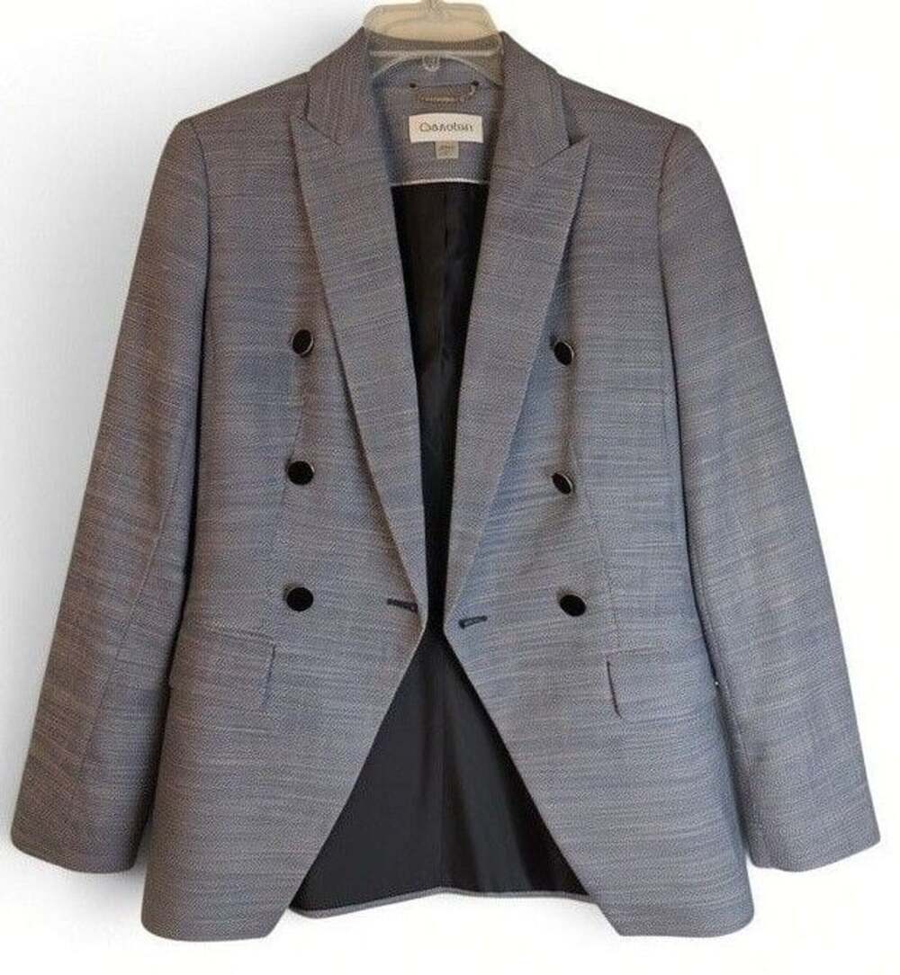 Calvin Klein Double Breasted Blazer Size 2 Blue Grey